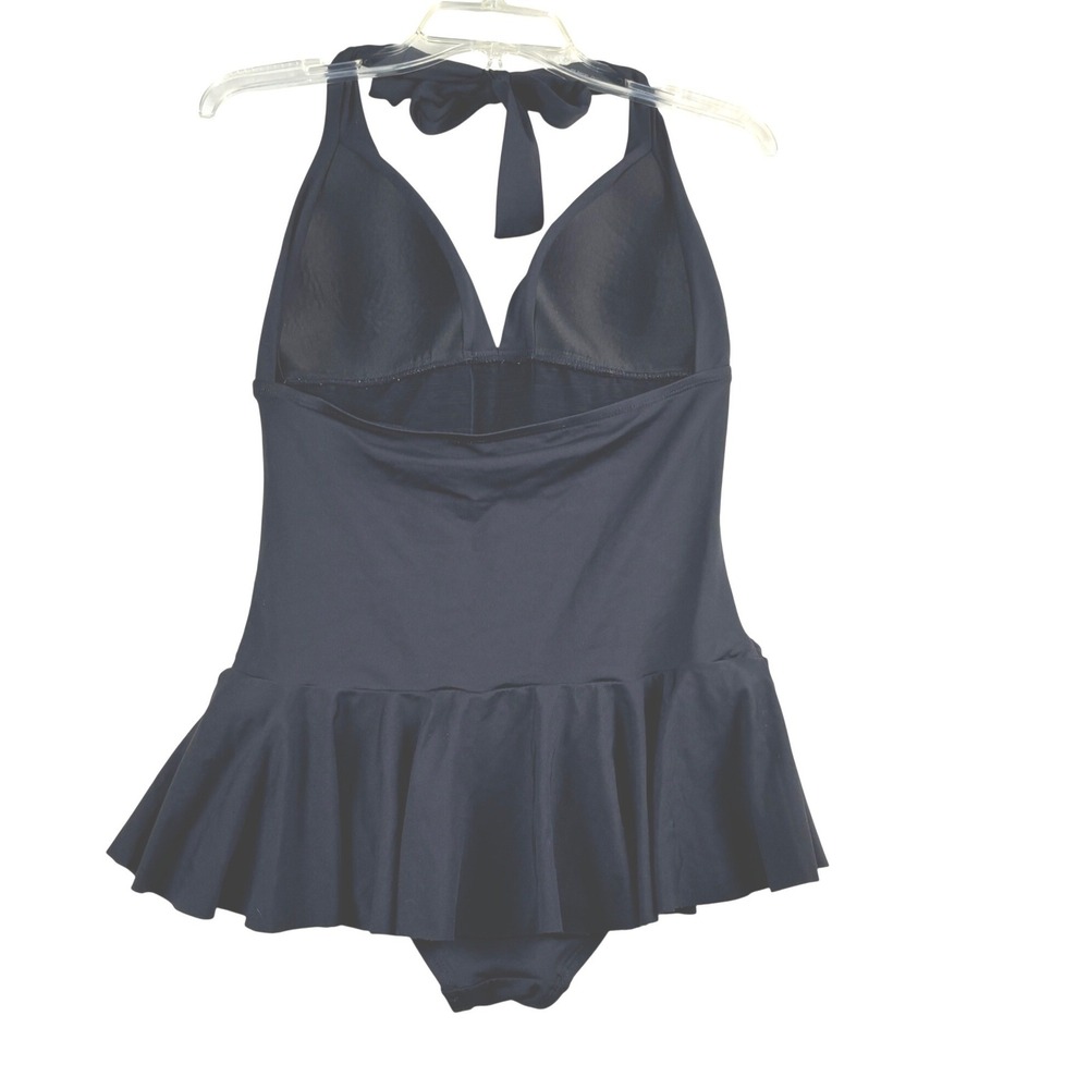 Chaps‎ Swimsuit Womens 10 Black Halter Neck Ruffle Skirt One Piece